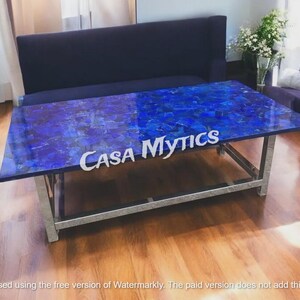 Lapis Lazuli Coffee Table – Handmade Blue Gemstone Top, Luxury Crystal Dining Table, Semi-Precious Stone Furniture for Elegant Interiors