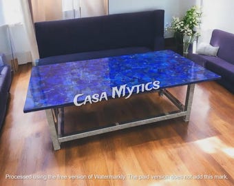 Handmade Lapis Lazuli Coffee Table Top: Luxury Gemstone Furniture