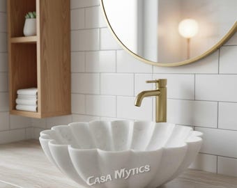 Handmade White Marble Lotus Wash Basin: Luxury Bathroom Sink