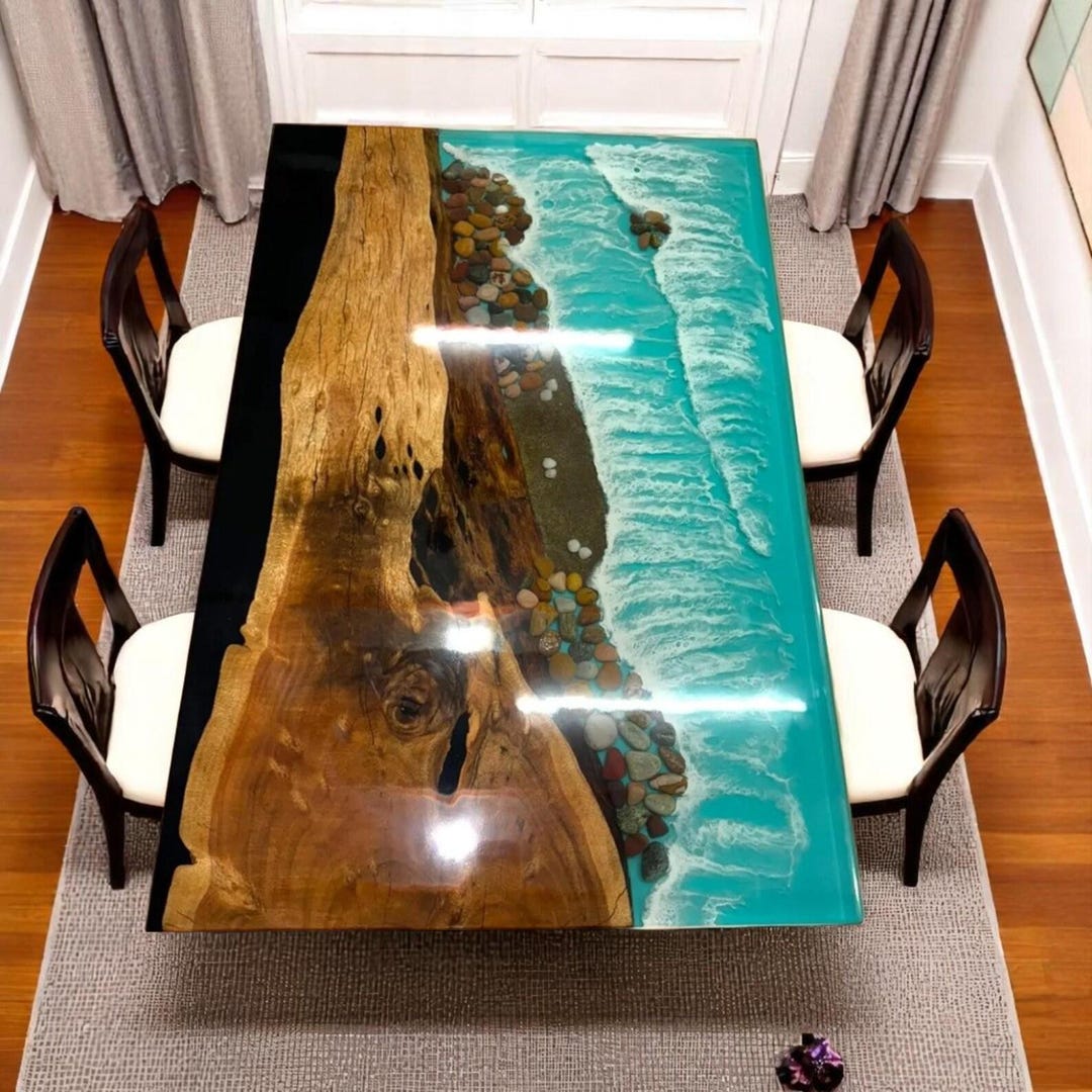 Handmade Ocean Blue Epoxy Resin Dining Table: Acacia Wood River Table ...