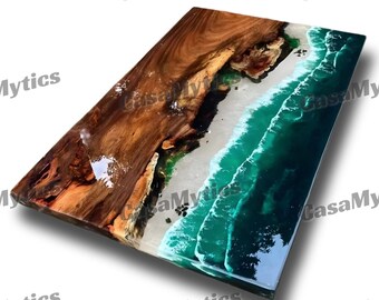 Live Edge Walnut Ocean Resin Table: Handmade Beach Coastal Decor