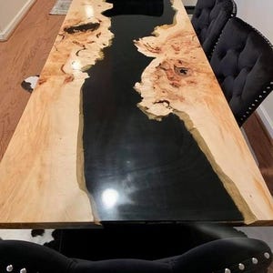 Luxus Schwarz Epoxy Nussbaum Holz Tisch | Gold Glitter River Tischplatte | Handmade Esszimmer, Konferenz, Büro oder Kaffee Tisch Dekor | Epoxy Schreibtisch