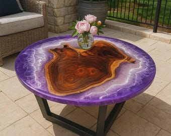 オプンチア　Purple Mesa Handmade Purple Epoxy Resin Coffee Table: Live Edge Walnut Wood - Etsy