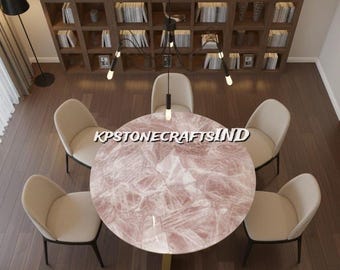 Handmade Rose Quartz Table Top, Luxury Gemstone Decor