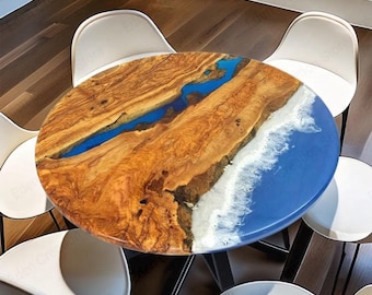 Handmade Coastal Resin Table Top – Live Edge Walnut, Ocean Wave Epoxy