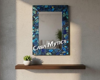 Espejo de pared de piedra labradorita hecho a mano / Decoración con piedras preciosas estilo bohemio