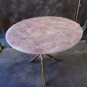 Strike Rose Quartz Side Table | Round Crystal Coffee Table | Handmade Stone Accent Table | Luxury Furniture | Custom Size Available
