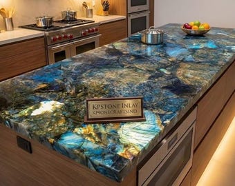 Encimera de cocina de granito azul labradorita: losa de piedra preciosa exótica