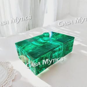 Handgemachte Malachit Schmuckschatulle | Premium Mosaik-Stein-Schmuckschachtel | Personalisiertes Hochzeitsgeschenk für Braut | 100% natürliche Malachit Aufbewahrungsbox