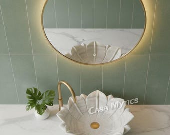 Handmade White Marble Lotus Sink: Floral Bathroom Vanity Bowl