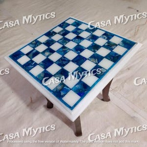Agate Chess Board, Natural White Marble Chess Board Without Pieces, Blue Agate Stone Inlay Chess Table, Chess Coffee Table, Board Games