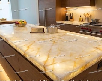 Encimera de isla de cocina de ónix blanco – Losa de piedra natural translúcida retroiluminada