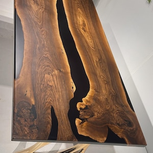 Walnut Wood Black Epoxy Dining Table, Walnut Dining Table, Walnut Epoxy Table, Epoxy Resin Table, Epoxy Table, Epoxy Dining Table