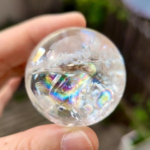 Rainbow Petals. Indian Himalayan clear quartz crystal ball full of rainbow, petal rainbow Himalayan clear quartz sphere, 4.2cm, 101.4g