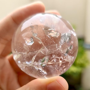 Starry Rainbow Indian Himalayan clear quartz crystal ball full of small Enhydro and petal rainbow, starry clear quartz sphere, 4.9cm, 162g