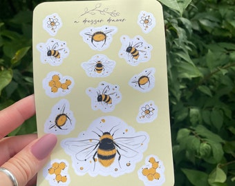 Bumble Bee Sticker Sheet, Matte Stickers, Spring stickers, bumblebee, Summer stickers, Junk Journal,  Planner stickers, Bullet Journal