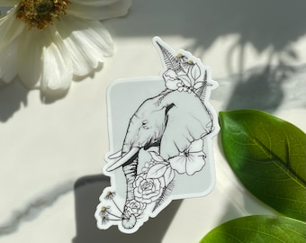 Blumen Elefant Aufkleber oder Magnet, gestanzter Magnet, Blumen Aufkleber, grauer Elefant Aufkleber, Kühlschrankmagnet, Laptop Aufkleber