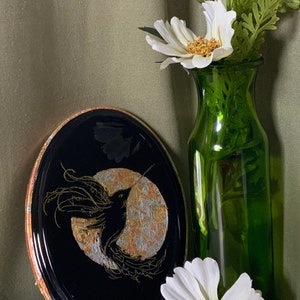 Gold and Silver Leaf Hummingbird, Wooden Plaque, bird plaque