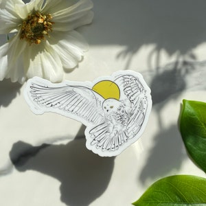 Owl in Flight Sticker or Magnet, Snowy owl, moon, Fridge Magnet, die cut, witchy vibes, laptop sticker