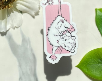 Opossum In Pink Sticker or magnet, cute animal, fridge magnet, die cut sticker