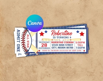 Baseball Ticket Birthday Invitation: Sports Theme, Canva Template (Digital)