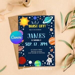 Space Boy Birthday Invitation: Astronaut Party Invite (Digital Download)