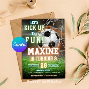 Editable Soccer Birthday Invitation, Soccer Party Invite, Soccer Invitation, Football Birthday Evite, Let's Kick Up Some Fun, Canva Template