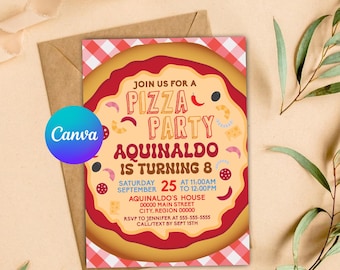 Pizza Party Birthday Invitation: Editable Canva Template (Digital)