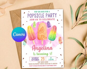 Editable Popsicle Birthday Party Invitation Template (Canva)
