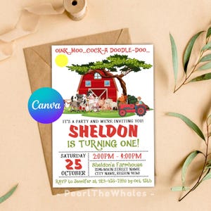 Farm Birthday Invitation Template, Editable Barn Farm Animals Digital Invitation Template, Ranch Kids Birthday, Modern Farm Birthday Party