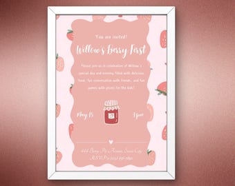 DIGITAL Berry Pierwsze Urodziny Zaproszenie, Truskawkowe Zaproszenie Tematyczne, Pierwsze Urodziny Zaproszenia, Urodzinowe Zaproszenia, EDYTOWALNY SZABLON