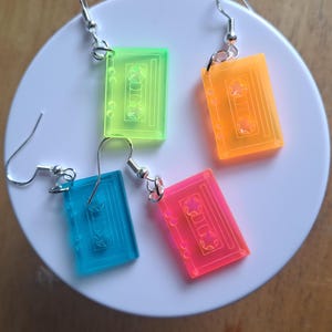 Cassette Tape Earrings, Retro Earrings, 90s Earrings, Bright Earrings