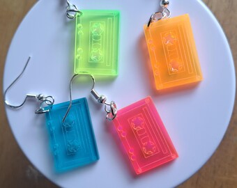 Cassette Tape Earrings, Retro Earrings, 90s Earrings, Bright Earrings
