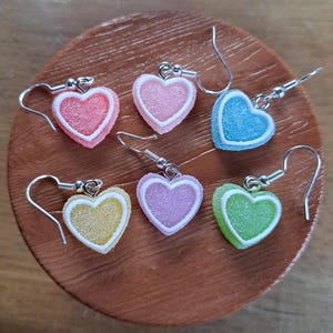 Candy Heart Valentine&#39;s Earrings, Galentine&#39;s Earrings, Iced Candy Heart Earrings