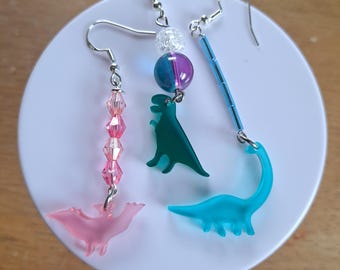 Translucent Dinosaur Earrings, Fun Beaded Drop Earrings