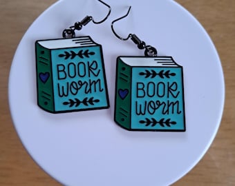Book Worm Enamel Earrings: Gift for Book Lover
