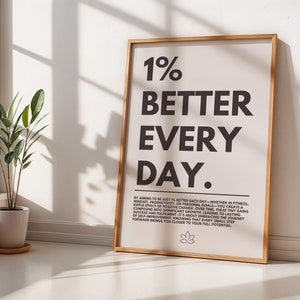 Motivational 1% Better Everyday Poster for Minimalistic Home or Office Decor