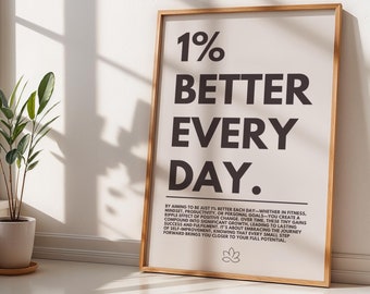 Motivational 1% Better Everyday Poster for Minimalistic Home or Office Decor
