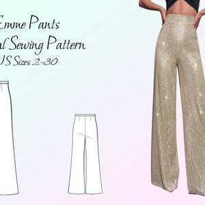 Emme Wide Leg Pants Digital Sewing Pattern, US Sizes 2-30, DIGITAL Pattern, sewing PDF