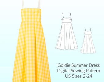 Strappy Midi Dress Sewing Pattern PDF | Digital Download US Sizes 2-24 | DIY Fashion Dressmaking Tutorial