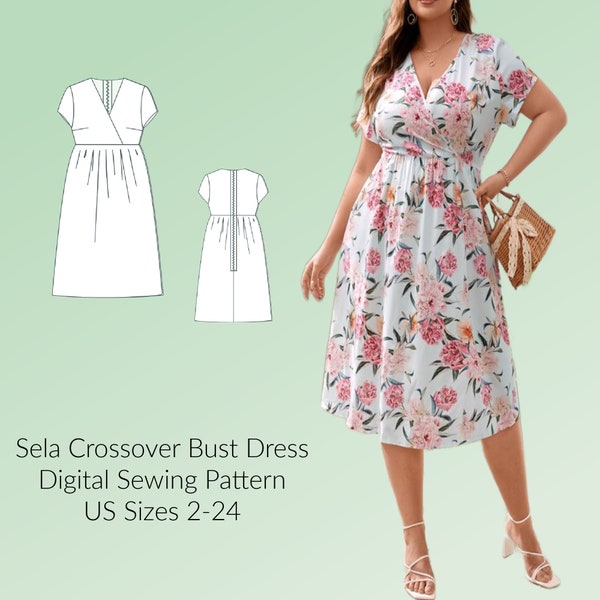 Sela Cross Over Bust Dress and Gathered Skirt DIGITAL PDF sewing pattern, US Sizes 2-24