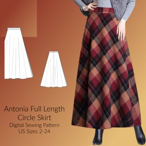 Full Length Circle Skirt Digital Sewing Pattern, US Sizes 2-24, DIGITAL Pattern, sewing PDF