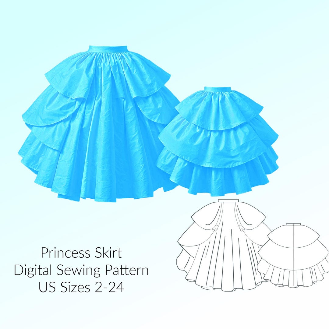 Gonna ampia da principessa, modello digitale per cucire, taglie