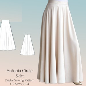 Full Length Circle Skirt Digital Sewing Pattern, US Sizes 2-24, DIGITAL Pattern, sewing PDF