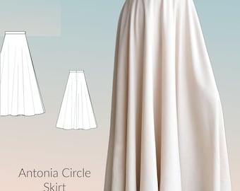 Patron de couture numérique de jupe ronde Antonia sur toute la longueur, tailles US 2-24, patron numérique, couture PDF