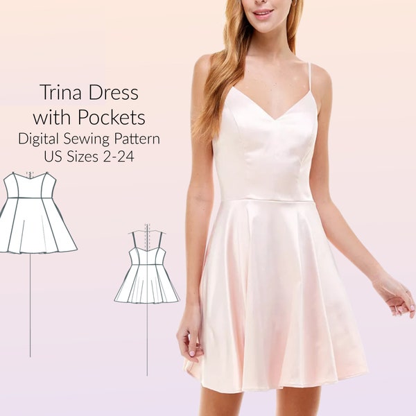 Trina Skater Dress with Pockets DIGITAL PDF sewing pattern, US Sizes 2-24