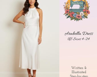 Patrón de costura en PDF para vestido halter de corte A / Largo midi / Tallas 2-24 de EE. UU. / Descarga digital para bricolaje