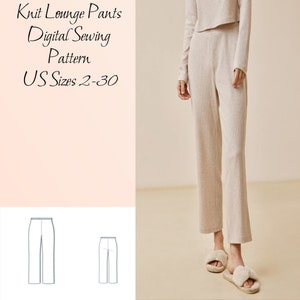 Pajama Pants Digital Sewing Pattern, Knit Lounge Pants Pattern, US Sizes 2-30, DIGITAL Pattern, sewing PDF