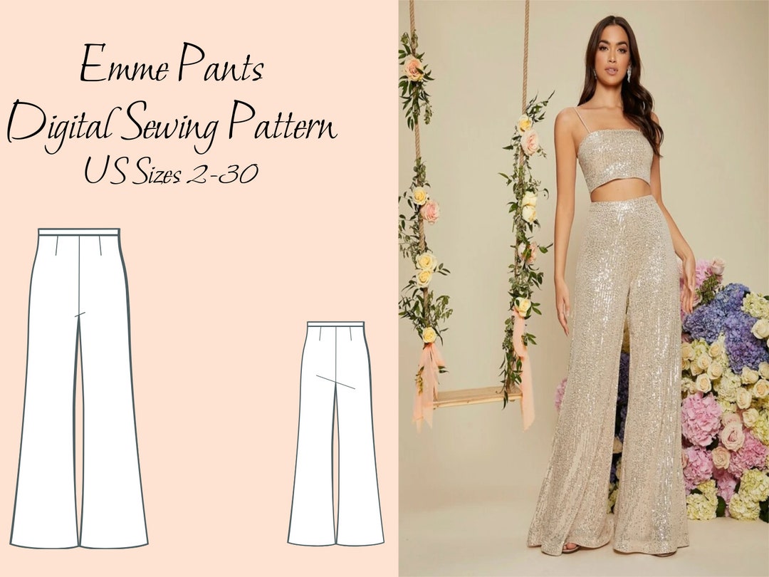 Emme Wide Leg Pants Digital Sewing Pattern, US Sizes 2-30, DIGITAL ...