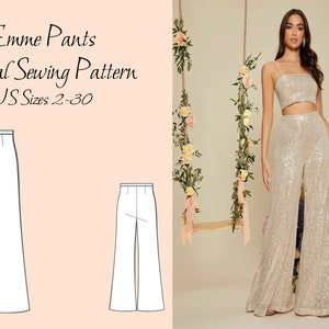 Emme Wide Leg Pants Digital Sewing Pattern, US Sizes 2-30, DIGITAL Pattern, sewing PDF